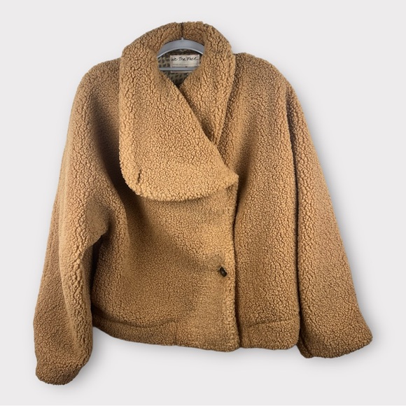 Free People Izzy Wrap Coat Sz Medium Teddy Sherpa Brown Lined Pockets NWOT